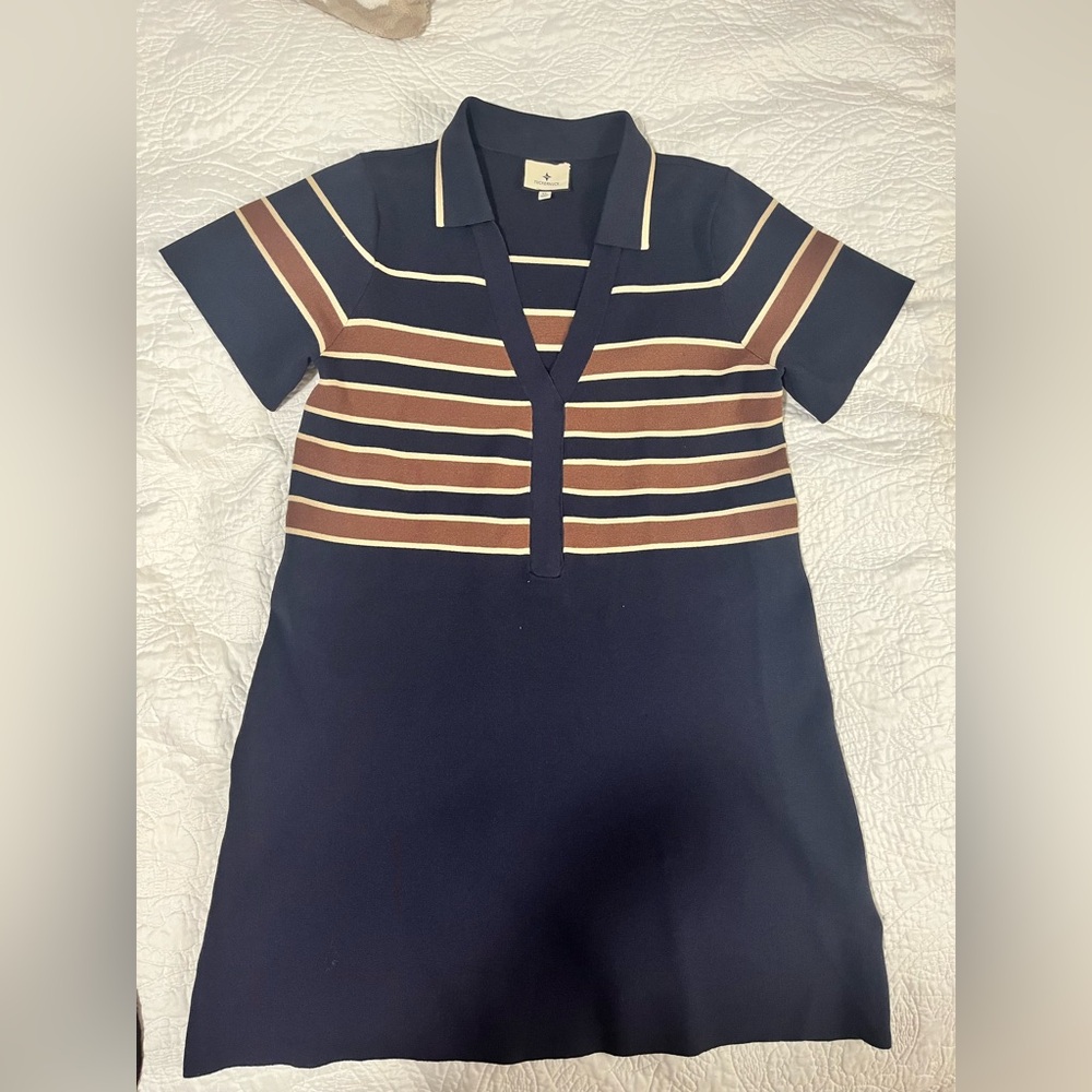 Tuckernuck Navy and Brown Striped Mini Dress